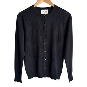 Dear Rose Perforated Button Up Cardigan Sz M Black Classy Preppy Simple Timeless